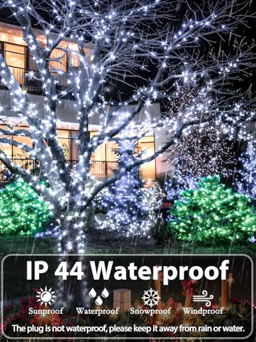 Upgraded 33 FT 100 LED Christmas Lights Outdoor Indoor, Extendable Waterproof White String Lights with Memory Function & Timer & 8 Modes Green Wire for Xmas Tree Holiday Party Garden Decor(Cool White) - color: Cool White, size: 100LED