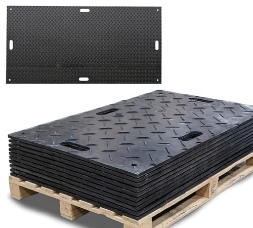 Mytee Products 10 Pk 3' x 8' - 1/2" Thick Heavy Duty Ground Protection Mats with Diamond Plated Tread - Easily Supports 90 Ton Loads - HDPE Construction Mat for Equipment Lawns Landscapers - color: Black, size: 3 x 8 Feet, style: 10 - Pack