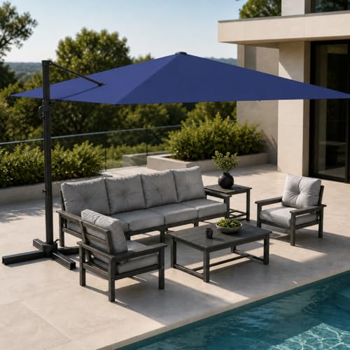 Kingdura 10' X 10' Cantilever Patio Umbrella, Large Square Aluminum Outdoor Offset Umbrella with 360-degree Rotation, 4 Position Tilt, UV Protection for Pool Deck Garden Patio (Navy blue) - color: Navy blue, size: 10x10 FT (No Base)
