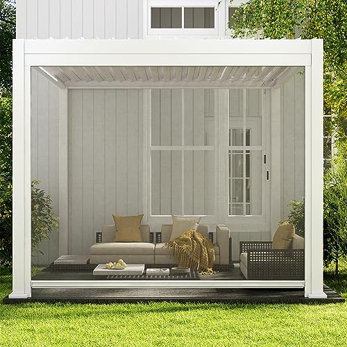 Mirador Accessory - 10Ft Side Adjustable Pull Down Screen for Mirador pergola 111S Series, Enhance Outdoor Living Space with Pull-Down Sun Shade, Wind Block, UV Resistant, White, not pergola - color: White, size: 10Ft Side(for 111 series)