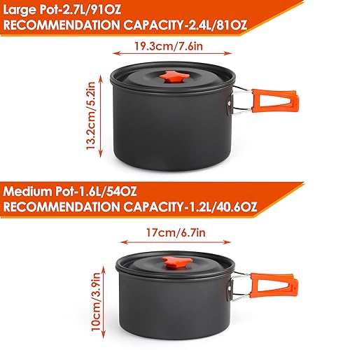 Gutsdoor Camping Cookware Set Camping Gear Campfire Utensils Non-Stick Cooking Equipment Lightweight Stackable Pot Pan Bowls with Storage Bag for Outdoor Hiking - style: 16pcs (Orange)