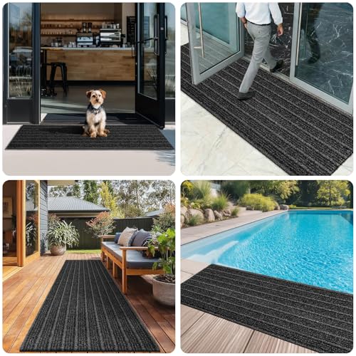 Outdoor Front Door Mat 32" x 48", Dirt Trapping Outside Entrance Rug, Non Slip Shoe Scraper, Heavy Duty Commercial Rug for Patio, Garage, Traffic Area, Office, Roll Packing - color: Black, size: 32" x 48"