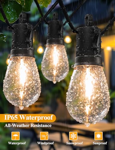 Brightever LED Outdoor String Lights 100FT Patio Lights with 30+2 Shatterproof S14 Dimmable Edison Bulbs, Vintage LED String Lights for Outside, Waterproof Bistro Lights for Party, Birthday, Holiday - size: 100ft