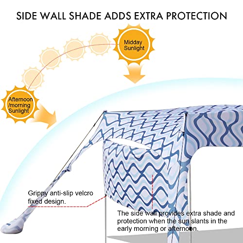 Beach Canopy Tent Shade with Sidewalls 10x10FT, 6.6FT Tall, UPF50+ Sun Shelter, Windproof & Water Resistant, Includes Guylines Sand Shovel Stability Poles, Easy Up for Beach Outdoor Camping Backyard - color: Ripples