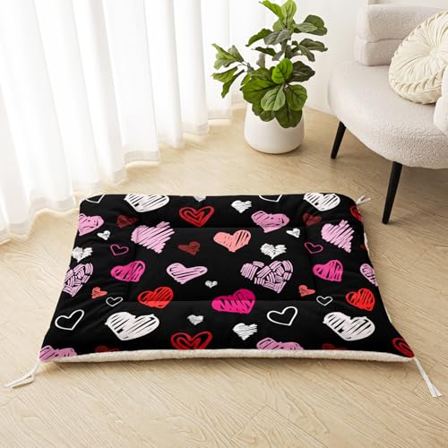 Nttopship Dog Cat Bed Mat Ultra Soft Fluffy Pet Bed Washable Fashion Dog Crate Beds Comfy Comfy Pet Sleeping Pad Suitable for Pet Raised Bed(30"x26",Heart) - color: Heart, size: Medium