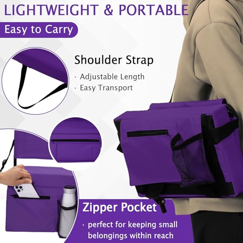 2pcs Stadium Seat for Bleachers with Back Support，Portable Bleacher Chairs with Back and Cushion，Includes Shoulder Strap and Cup Holder - color: Purple,2 Pack