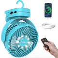 Camping Fan with Remote Control - 12000mAh Rechargeable Battery Powered Fan, Camping Fans for Tents with LED light & Hanging Hook, Rechargeable Battery Operated Ceiling Fans for Tent RV Bed, Blue - color: Blue