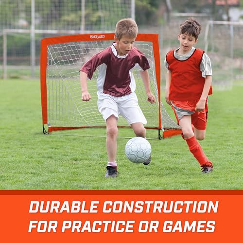 GoSports Portable Soccer Goals for Kids - 13 Color Options - Choose 4 x 3 ft or 6 x 4 ft - Team Tone Pop Up Nets for Backyard - color: Red, style: 4 ft x 3 ft