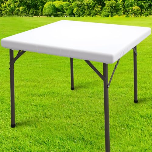 homing Square Table Cloth Cover, Waterproof Polyester Elastic Fitted Tablecloth, Washable Table Protector for Picnic, Camping, Outdoor (White, 34" x 34") - color: White, size: 34" x 34" (Square)