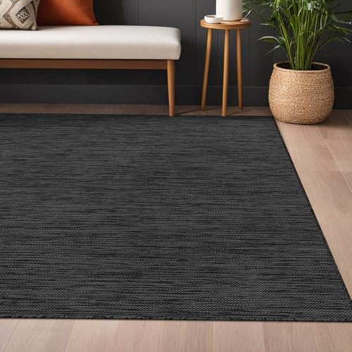 Beverly Rug Indoor Outdoor Rug 8x10, Washable Outside Carpet for Patio, Deck, Porch, Solid Modern Area Rug, Water Resistant, Dark Gray - color: Solid - Dark Gray, size: 8' x 10' (Rectangular)