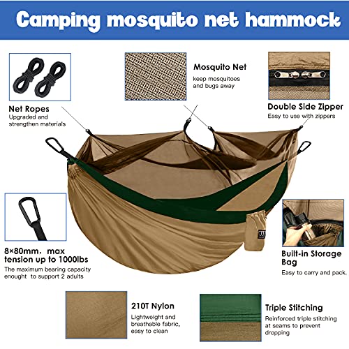 Gold Armour Camping Hammock - Camping Essentials, Double Hammock with Bug Net, Camping Gear Hammock for Outside, Hiking, and Travel (Khaki & Green) - color: Khaki & Green