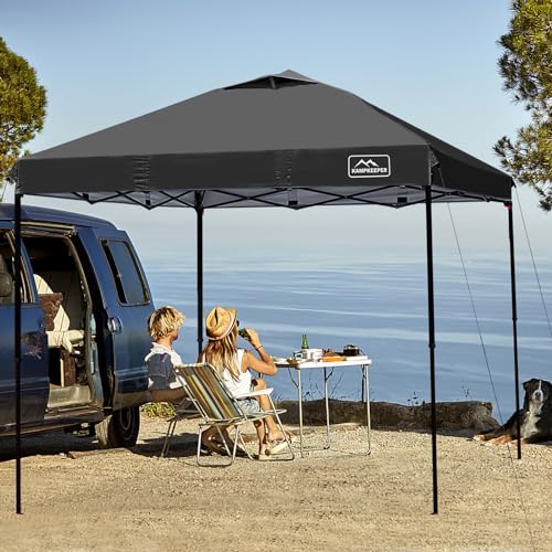 KAMPKEEPER One Person Setup 10x10 Pop up Canopy Tent, Instant Portable Canopy, One Push Outdoor Canopy with 3 Adjustable Heights, Wheeled Carry Bag, Bonus 8 Stakes(Black, 10x10FT with one Push) - color: Black, size: 10x10FT with one push