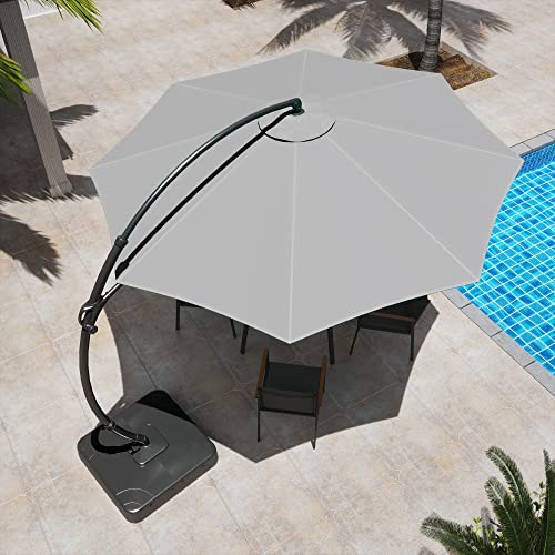 LAUSAINT HOME 11FT Patio Cantilever Umbrella with Base Outdoor Curvy Round Offset Umbrella, Heavy Duty Aluminum Patio Umbrella with 360°Rotation and Windproof, for Garden, Pool, Deck, Backyard, Market(11 FT Grey）