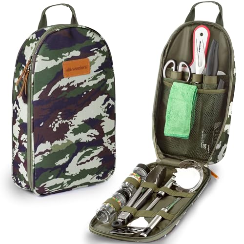 Wealers Camp Kitchen Cooking Utensil Set Travel Organizer Grill Accessories Portable Compact Gear for Backpacking BBQ Camping Hiking Travel Cookware Kit Water Resistant Case - color: 12 Pieces Camo Green