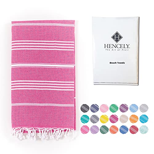 Hencely Turkish Beach Towel 37x68 Oversized, Sand-Free, Quick-Dry, Lightweight - Travel Essential for Pool & Bath - Striped 100% Cotton Bathroom Towels Accessories Gift (Fuchsia) - color: Fuchsia