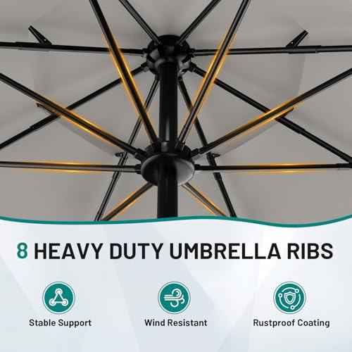 AreShark 9ft 3-Tier Patio Umbrellas, Outdoor Umbrella with 8 Sturdy Ribs UV Protection Windproof, Market Table Umbrella w/Push Button Tilt & Crank for Pool, Porch, Deck, Garden(Foggy Gray) - color: Foggy Gray