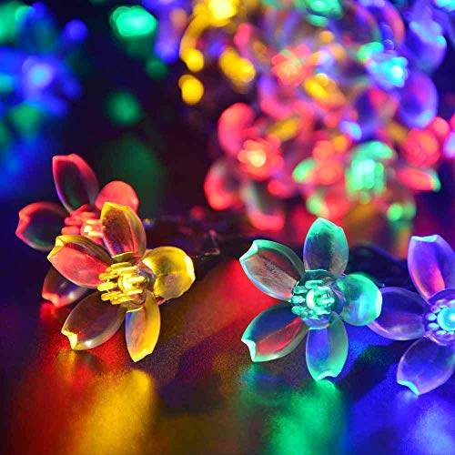 Joomer Outdoor Solar String Lights, Flower String Lights, 50LED Cherry Blossoms String Light 8 Modes Memory Function Waterproof for Garden, Patio, Fence, Yard, Outdoor Decor (Multicolor)