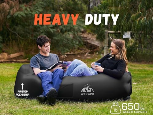 WEKAPO Inflatable Couch Air Lounger Chair - Camping & Beach Accessories, Portable Blow up Sofa for Hiking, Lawn, Indoor/Outdoor Movies & Music Festivals. Lightweight and Easy to Set Up Air Hammock - color: Black