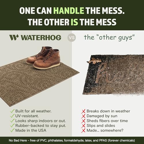 WaterHog Boxwood Front Door Mat Indoor Outdoor Entrance, Absorbent All-Weather Doormat with Non-Slip Rubber Backing, Dirt & Moisture Trapper, Low Profile & Easy Clean, Made in USA, 35"x59" Camel - color: Khaki/Camel, size: Large 35"x59" (3'x5')