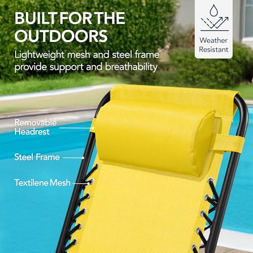 Best Choice Products Outdoor Zero Gravity Rocking Chair, Folding Reclining Patio Lounge Chair with Adjustable Pillow for Lawn, Beach, Camping - Sunflower Yellow - color: Sunflower Yellow