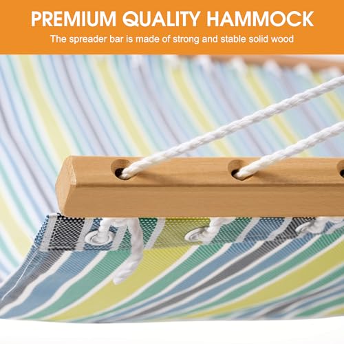 Lazy Daze Hammocks 12 FT 2 Person Double Quick Dry Textilene Hammock with Curved Steel Heavy Duty Stand for Outside, Backyard, Patio, 450 Lbs Capacity, Green Stripes - color: Green Stripes