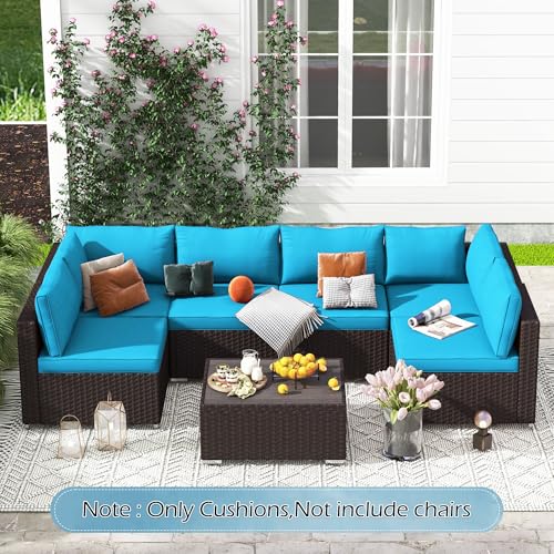 HOMREST Outdoor Replacement Cushions for Patio Furniture,Water-Repellent Sofa Cushion for 6-Seat Rattan Wicker Sectional Patio Conversation Sets,14-Piece Cushions Set for Outdoor Couch（Lake Blue） - color: Sky Blue, size: 6 Seat