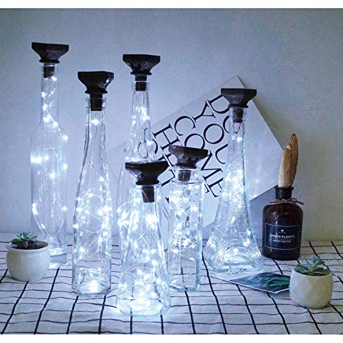 10 Pack Solar Wine Bottle Lights 20 LEDs Waterproof Fairy Cork String Silver Wire Craft Lights for Party, Wedding, Christmas, Holiday, Garden, Patio or Table Decor - color: Cool White, size: Square