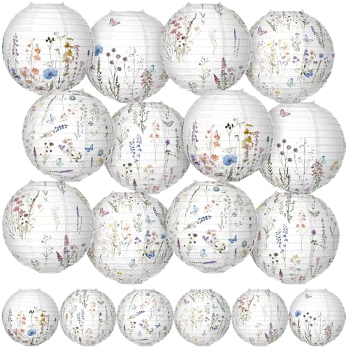 Rossesay 12 Pcs Multicolored Wildflowers Paper Lantern 8 Inch Spring Floral Hanging Lantern Indoor Outdoor Decorative Round Hanging Decor Ornaments for Holiday Xmas Party Baby Shower Birthday - color: Multicolored, size: Wildflowers