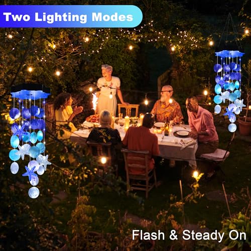 Solar Shell Gift for Mom Grandma Girls, White & Blue Christmas Solar Wind Chimes for Outside, Outdoor Decorative Mobile Lights for Garden, Yard, Patio, Window, Party, Outdoor Decorations - color: White & Blue