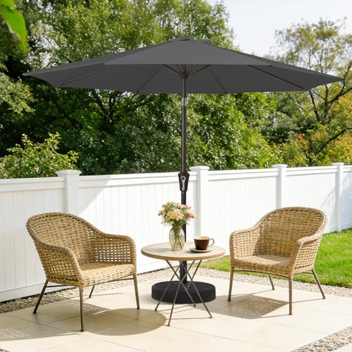MEWAY 9ft Patio Umbrella Outdoor Table Umbrellas with Push Button Tilt and Crank, Market Umbrella 8 Sturdy Ribs for Deck, Garden, Pool and Backyard, Gray - color: Gray, size: 9ft