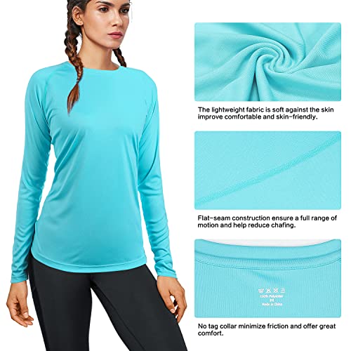 isnowood Women's Sun Protection Long Sleeve Shirts, UPF 50+ UV Rash Guard Swim Shirt, Workout Hiking Running Athletic Tops - color: Blue, size: Medium