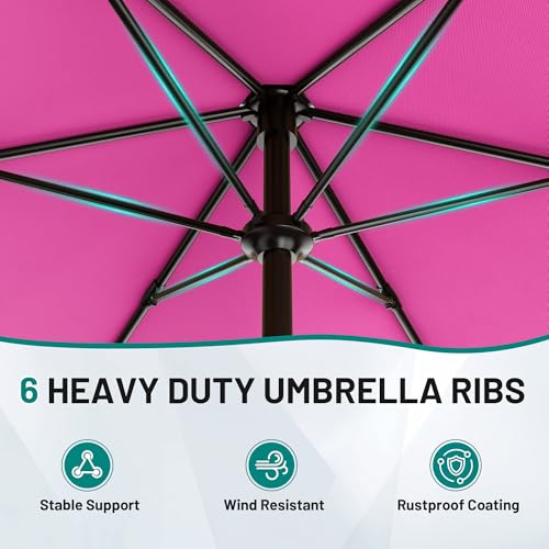 AreShark 11 FT Patio Umbrella for Outdoor, Outdoor Table Umbrella with Push Button Tilt and Crank, Outdoor Patio Umbrellas with 6 Sturdy Ribs, Patio Umbrellas for Market, Garden, Pool (Rose Pink) - color: Rose Pink, size: 11ft
