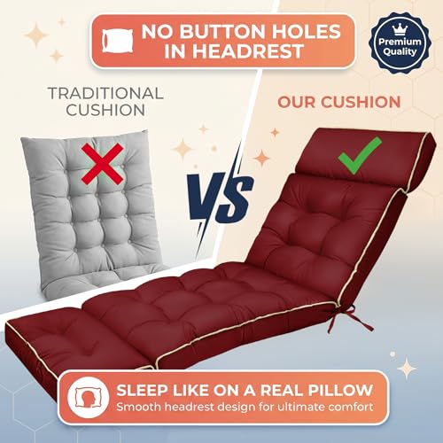 MAGIC ELEPHANT Chaise Lounge Cushion Outdoor, Memory Foam Patio Lounge Chair Cushion with Ties for Indoor Outdoor Furniture, Water-Repellent Replacement Long Chair Cushion (Burgundy) - color: Burgundy