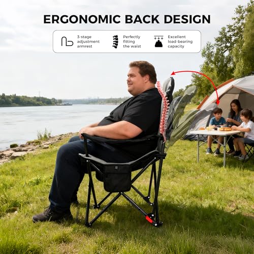 OUTSIDER Heated Camping Chair Heavy Duty 3-Position Folding Camp Chair with 3 Heat Levels,Cup Holder & Side Storage-Outdoor Heating Camping Chair for Adults, Supports 350lbs Battery Not Included(2pcs)
