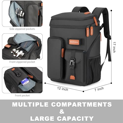 BAGPARKK Insulated Cooler Backpack,33/45 Cans Multifunctional Double Deck Leakproof Cooler Bag with Sternum Strap,Large Capacity Lightweight Travel Camping Beach Backpack - color: Black, size: 33Can