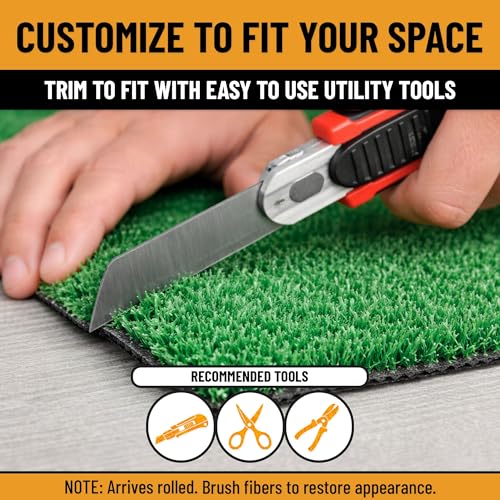 Ottomanson Artificial Grass Turf 2'7" x 26' Indoor Outdoor Faux Grass Rug with Drainage Holes, Customizable with Extra Long Size Options, Perfect for Patio Lawn Balcony Weddings Photoshoot Backdrop - size: 26-ft
