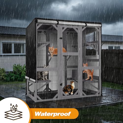 Catio Cover,65" L x 34.5" W x 70.5" H Cover for Catio Outdoor Cat Enclosure Waterproof, 420D Cat Cage Covers for Aivituvin Catios, Outdoor Cats Enclosure Covers(Black)(Catios Not Included) - size: 65"Lx34.5"Wx70.5"H for Aivituvin
