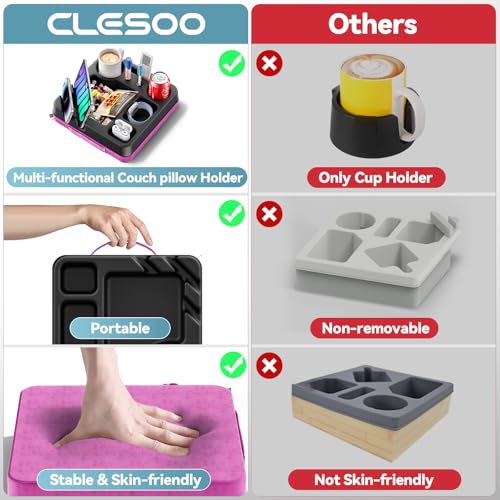 Couch Cup Holder Tray Couch Cup Holder Pillow Bed Tray Snack Sofa Bed Caddy Organizer Beach Sofa Drink Holder Anti-Spill Portable Snack Caddy Couch Remote Holder for Phone Pad Kindle Beverage Purple - color: Purple