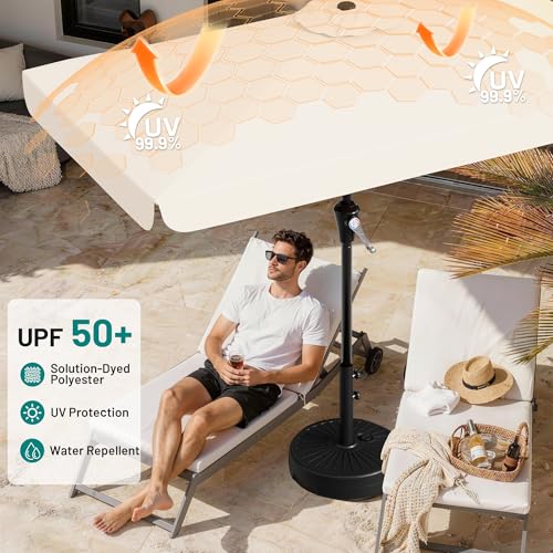 AreShark 6.5 x 10 FT Rectangular Valance Patio Umbrella, Outdoor Umbrella with Tilt and Crank, Market Table Umbrellas W/ 6 Ribs UV Protection for Garden, Deck, Backyard Pool, Cream White - color: Cream White, size: 6.5x10 FT