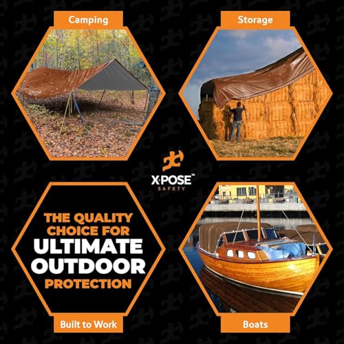 Xpose Safety 12' x 16' Brown/White Ultra Heavy Duty Tarp - 20 Mil Tarps Heavy Duty Waterproof 10x20 - Extra Large Tarp,Waterproof Tarp Cover Rain Camping,Tent Tarp,UV Protection,Reinforced Corners - size: 12' X 16'