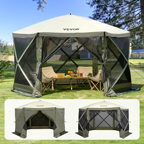 VEVOR 12x12ft Pop Up Gazebo Tent with Mosquito Netting, 6 Removable Wind Panels & 2 Mesh Windows, Outdoor Canopy Shelter for Patio, Army Green - color: Army Green, size: 12x12 ft