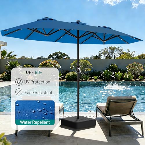 AreShark 13 FT Patio Umbrella with Solar Lights, Double-Sided Outdoor Table Umbrellas with Crank, Large Rectangular Market Umbrella for Porch, Lawn, Pool, Backyard, Royal Blue - color: Royal Blue, size: 6.5x13 Ft