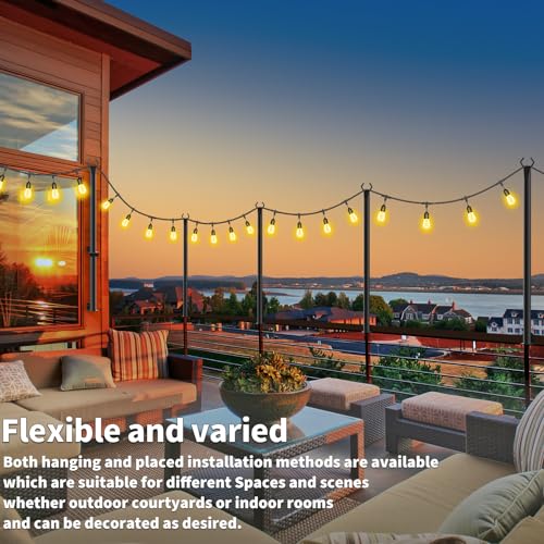 AHRLHR 5 Ft String Light Poles 2 Pack, String Light Poles for Outside with Fixing Clips,Hanging Light Poles for Deck Fence Garden Backyard Wall Bistro,Metal Poles for Outdoor String Lights - size: 2 Pack-5ft