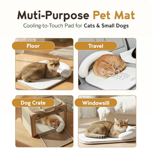 Nona Pelona Self Cooling Pet Mat – Cooling Pad for Cats and Small Dogs – No Gel, No Water, Removable Washable Cover, Anti-Slip Base - color: Cooling Ice Gray