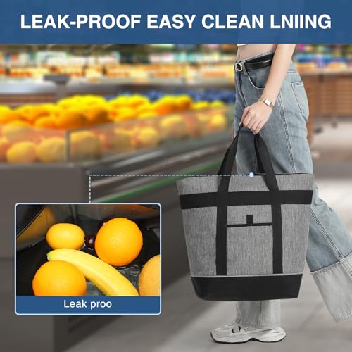 Insulated Cooler Bag Reusable Grocery Tote Bags Transport Large Lunch Box for Women - color: Gray-activity