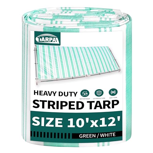 TARPAL Heavy Duty Poly Tarp 10x12 Feet 12mil Striped tarp Multipurpose Protective Cover Durable, Waterproof, Weather Proof, UV,Rip and Tear Proof（Green/White） - color: Green/White Striped-12mil, size: 10x12 Feet-Finished size