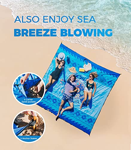 OCOOPA Beach Blanket, Sand Free Mat Quick Drying, Large and Compact, Easy Carring, Perfect for Beach Yoga, Outdoor Music Festival, Travel Camping Gifts, Park Picnic - color: Bohemian Turtle, size: Large( 4 Adults )