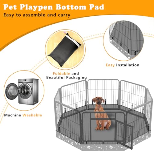 Dog Playpen Bottom Pad Fits for 24 Inch 8 Panels Metal Exercise Pet Playpen, Dog Crate Pad Puppy Playpen Pad, Elastic Buckles Connections.(Note: Playpen Not Included) -Gray - color: Gray