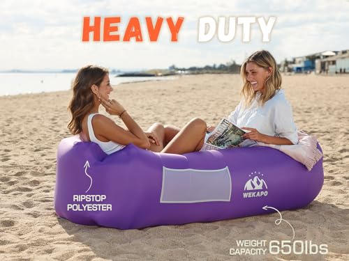WEKAPO Inflatable Couch Air Lounger Chair - Camping & Beach Accessories, Portable Blow up Sofa for Hiking, Lawn, Indoor/Outdoor Movies & Music Festivals. Lightweight and Easy to Set Up Air Hammock - color: Purple