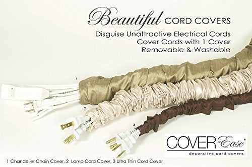Cream COVEREase Lamp Cord Cover 9 ft Faux Silk Fabric Cover - Cable Sleeve, Wire Cover, Cord Hider for Cable Management for Electrical Lighting Fixtures